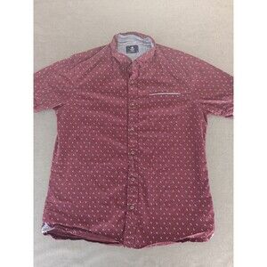 Level Ten Men's Large Burgundy Geometric Print Button Up Shirt Short Sleeve Casu